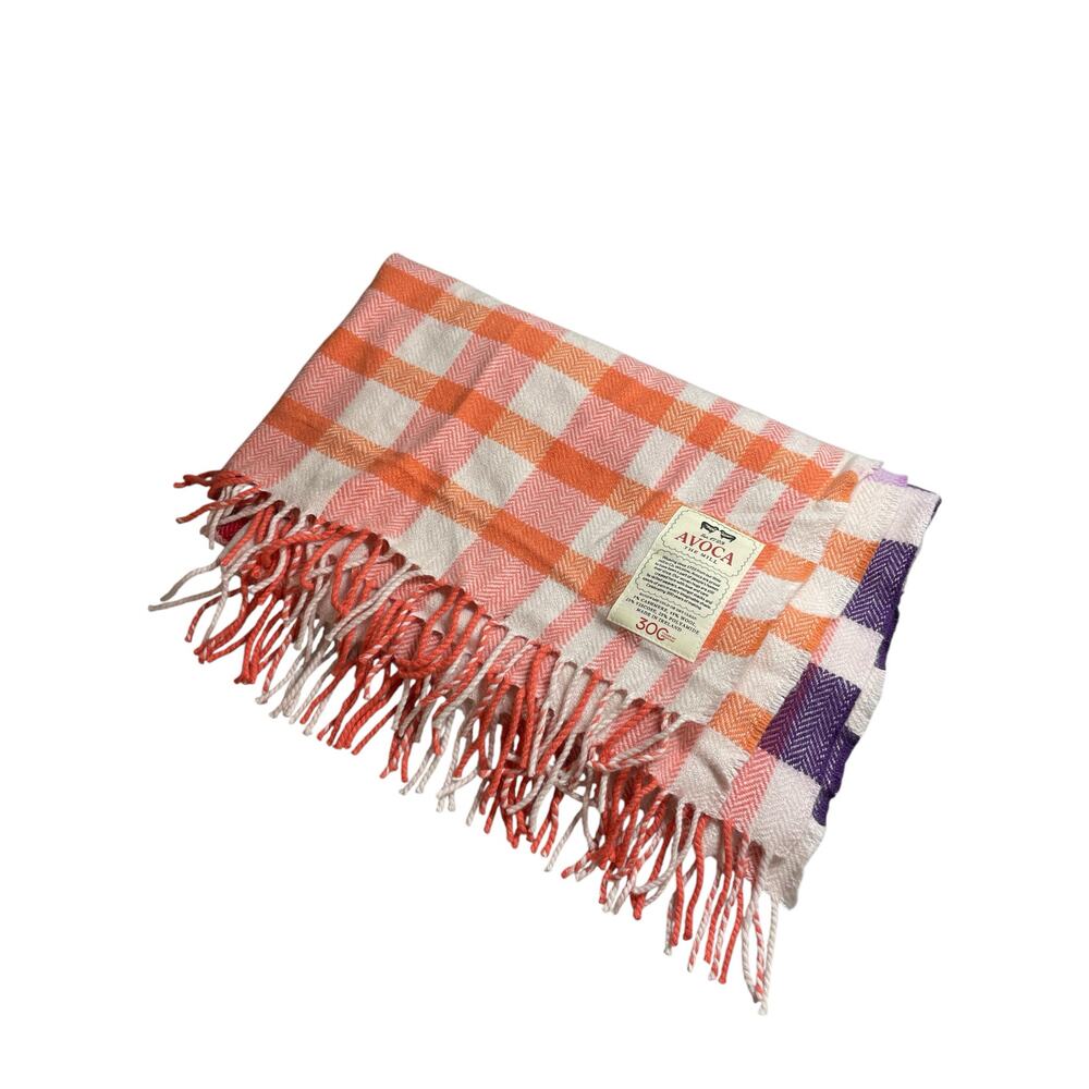 Avoca Wool Cashmere Multicolor Plaid Check Fringe Snow Shawl Wrap Neck Scarf OS